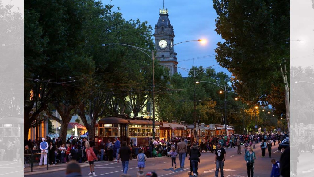 Bendigo citizens gather for the torchlight procession.